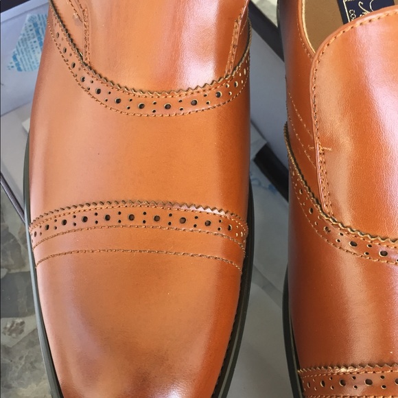 NWT Mens formal slip on leather lining cognac tan dress shoes - Picture 4 of 10